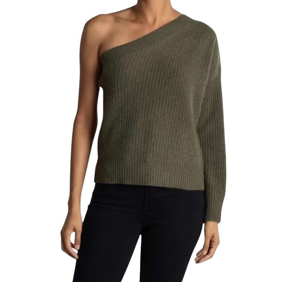 360 Cashmere Lena Sweater One Shoulder Olive Green X Small Medium NWT | MSRP$403 - Picture 1 of 6